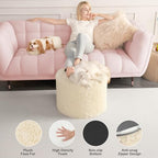 Hansleep Round Pouf Ottoman Foot Rest, Footstool, 20 x 15 Inch, Beige - Image 5