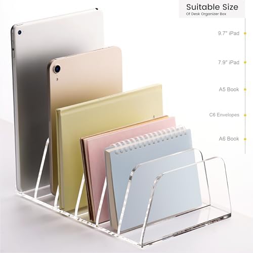 YUXUN Desk File Organizer,6-Section Acrylic Desk Organizer,Vertical File Sorter Holder Organization for Office School & Classroom (Clear - 1Pack) - Image 4