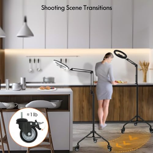 LUXSURE Tripod for iPhone with Ring Light, Overhead Camera Mount with Casters,LED Ring Light with Stand and Phone Holder,Phone Tripod with Light for Video Recording/Live Streaming/Cooking - Image 3