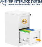 Ckzbx 2 Drawer File Cabinet with Lock, Narrow Vertical Filing Cabinet, Under Desk File Cabinets,White Metal Dresser Cabinets for Home Office,Fit Letter/A4/Legal Size File - Image 7