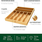 ROYAL CRAFT WOOD Luxury Bamboo Utensil Rack and Silverware Organizer, Kitchen Drawer Organizer - Utensil Holder and Cutlery Tray with Grooved Drawer Dividers for Flatware 7 Slot, Natural - Image 3