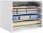 Bamjoy Bamboo 5 Tier Desktop Organizer, Paper Organizer Mail Sorter, File Holder Letter Document Storage with Adjustable Shelves for School Home Office, White by Bamjoy