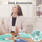 Office Supplies,Green Desk Accessories,Stapler and Tape Dispenser Set with Stapler,Tape Dispenser,Staple Remover,Staples,Clips,Scissors and Tabs,Gift for Student,Teacher,Coworkers,Business,Gift 9pcs - Image 7