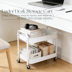 2 Pack Two Tier Rolling Cart with Wheels Small Pantry Floor Organizer Under Desk Storage Metal Short Utility Cart for Small Space, Kitchen Shelf Laundry Room Bathroom Organization, White - Image 2