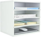 PAG-Mass Mail Sorter Organizer, Wood Countertop Literature Organizer, Office Supplies Desktop File Bill Paper Organizer for Office Home School, 4 Compartments, White by PAG