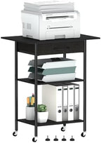 Arbuxzuy 3-Tier Printer Stand, Printer Table with Fabric Drawer, Industrial Printer Storage Cart with Wheels, Rolling Printer Stand for Heat Press Scanner Fax, Black by Arbuxzuy