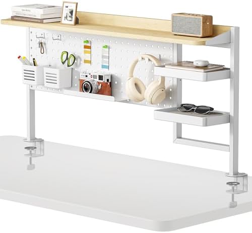 PEGZONE Clamp on Desk Shelf, 44" Desktop Shelving System, White by Pegzone
