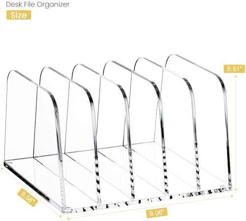 HeZone Desk File Organizer,5-Section Vertical File Folder Holder,Clear - Image 2