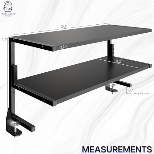 VIVO Black Clamp-on 30 inch 2-Tier Desk Shelf, STAND-SHELF30C - Image 3