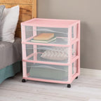 Sterilite 3 Pack Wide 3 Drawer Storage Cart, Rolling Organization, Pink - Image 4