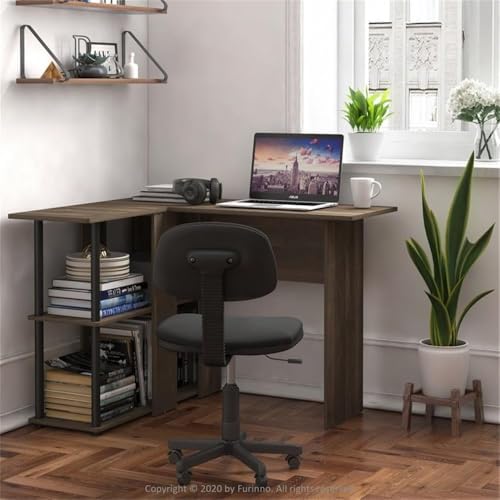 Furinno Abbott L-Shape Computer Desk with Bookshelf, Columbia Walnut/Black - Image 2