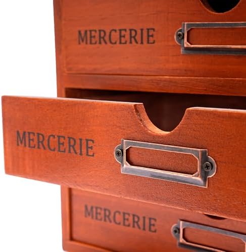 Vintage Wooden Drawers Organizer, 16-Drawer Desktop Storage Box With Drawers, Iron Label Holders, Apothecary Cabinet For Countertop Tea Coffee Pod Storage(5-Drawer/Brown) - Image 6