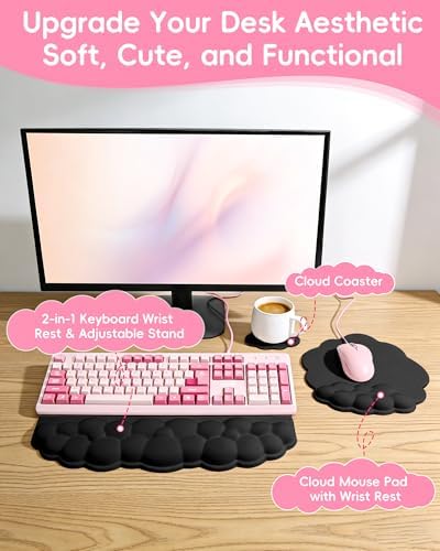 Ergonomic Cloud Wrist Rest Set for Keyboard and Mouse, Black - Image 2