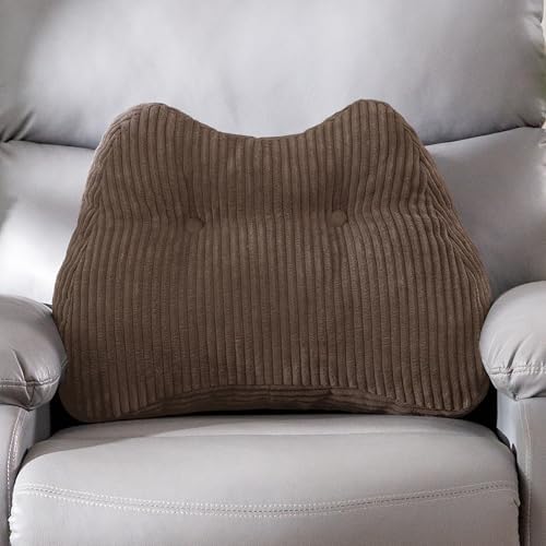 Lumbar Support Pillow for Recliner Chair/Accent Chair/Couch/Office Chair, Tufted Corduroy Back Support Cushion for Elderly, M-Shaped Recliner Cushions for Back Rest, Pain Relief, Reading, Brown by HIGOGOGO