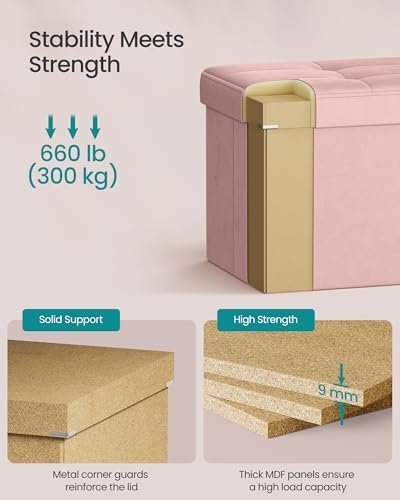 SONGMICS Foldable Storage Ottoman with Flipping Lid, 43.3 Inch Velvet Bench - Image 5