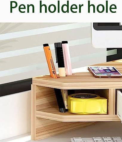 Triangle Monitor Stand Riser,Cut Triangle Save Space Desktop Corner,Desktop corner shelf with drawers wooden computer stand with storage laptop risers office organization. (No drawer) - Image 2