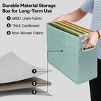 4 Pack Letter Size File Storage Box Collapsible, Fabric Hanging File Folders Organizer, Portable Office Document Holder with Metal Handle, Smooth PVC Rails, Green - Image 3