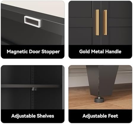 COFaR 61" Metal Pantry Cabinet in Black, Modern Storage Cabinet with Adjustable Shelves, Sturdy Metal Cupboard for Kitchen, Office, Living Room & Bathroom Organization - Image 4