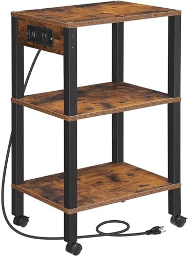 HOOBRO 3-Tier Printer Stand with Charging Station, Under Desk Printer Table, Printer Cart with Storage Shelves, Shelf for Small Spaces, for Home Office, Rustic Brown and Black BF63UPS01 by HOOBRO