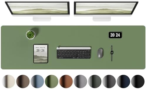 Aothia Leather Desk Pad Protector, Office Desk Mat, Large Mouse Pad, Laptop Desk Pad, Non-Slip PU Leather Desk Blotter, Waterproof Desk Writing Pad for Office and Home (Olive Green, 55" x 17") by AothiaSimpleNaturalUnique