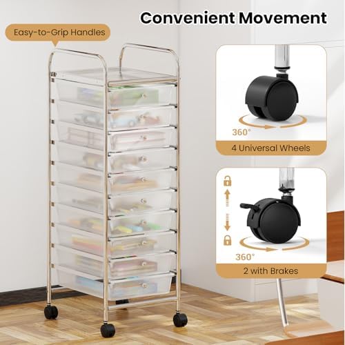 Giantex Rolling Storage Cart with 10 Drawers, Utility Cart with Tabletop, Drawer Organizer with Wheels for Craft Art Paper Tool, Mobile Organization & Sorting for Office Home School School Supplies - Image 5