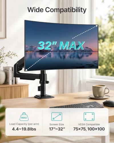 PEGZONE Single Monitor Arm for 17-32 Inch Screens, Holds up to19.8 lbs - Image 2