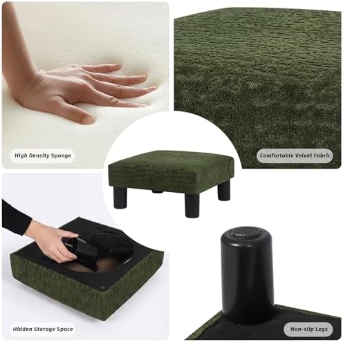 Joveco Small Foot Rest Stool Ottoman, 3D Velvet Square Upholstered Footstool for Chair, Under Desk, Office, Living Room, Deep Green - Image 7