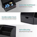 VLANDO Desk Organizer with Drawer, Leather Office Storage Caddy, Black - Image 4