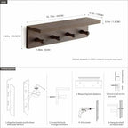 Entrance Coat Rack ，Coat Hooks, Wall-Mounted Wooden Hook Rack, Wall-Mounted Shelves are Very Suitable (Walnut Color Finish—A-1) - Image 6