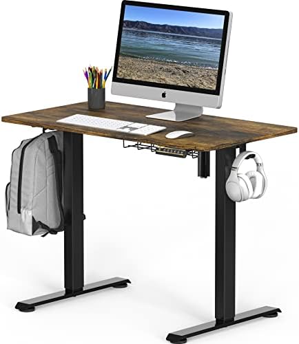 SHW 48-Inch Electric Height Adjustable Sit to Stand Desk, Rustic Brown - Image 3