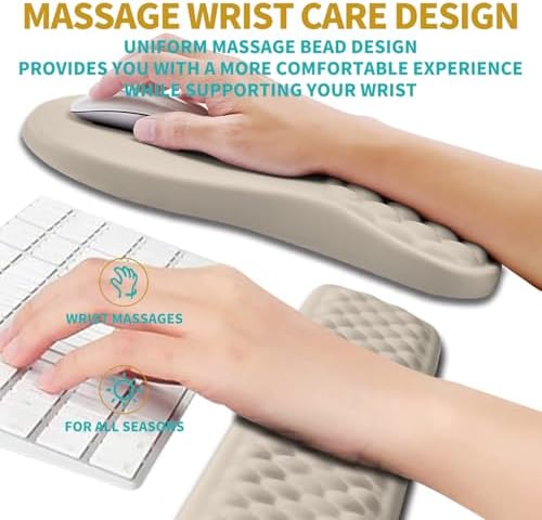 Hokafenle 2 in 1 Ergonomic Mouse Pad Wrist Support & Wrist Rest for Computer Keyboard Set, with Relieve Carpal Tunnel Pain Massage Bulge and Full Memory Gel Design (2In1 Set - Apricot) - Image 4