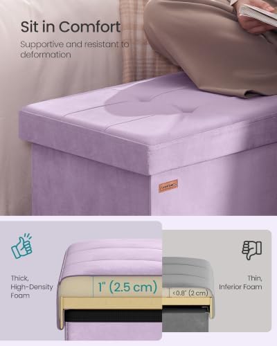 SONGMICS Foldable Storage Ottoman with Flipping Lid, 43.3 Inch Velvet Bench - Image 4