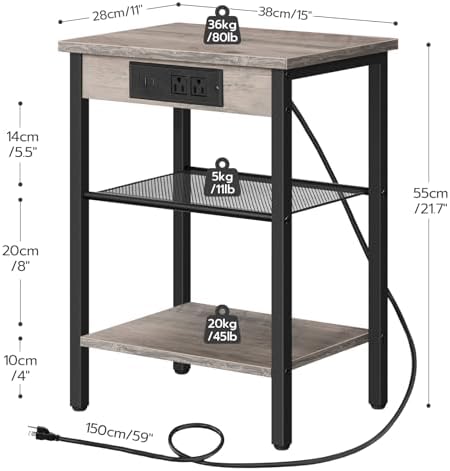 HOOBRO Side Table with Charging Station, Small End Table for Small Space - Image 3