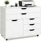 LOKO 5-Drawer Mobile File Cabinet, Wood Office Storage Cabinet (White) by LOKO