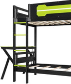 Polibi Twin Over Twin Bunk Bed with 2 Built-in Gaming Desks, USB Charging Ports & Pegboard Organizer, E-Sports Gaming Bed Frame for 2 Kids/Teens, Green (Twin Size) - Image 6
