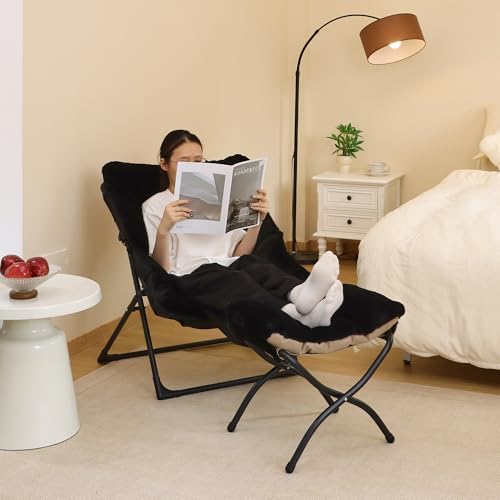 15"(H) Folding Ottoman, Set of 2, Foldable Footrest Stool, Small Foot Stool for Couch, Collapsible Foot Rest Ottoman for Sofa, Accent Padded Ottomans for Living Room, Bedroom, Black - Image 4