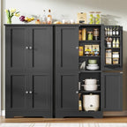Pantry Cabinet with 4 Doors, Kitchen Storage Cabinet with Door Shelves, - Image 7