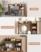 LAND·VOI Desktop Bookshelf, Countertop Storage Hutch with 5 Shelves for Computer Desk, Desk Organizer for Home Office Dorm, Dressing Tabletop, Bar Countertop, Rustic Brown EDS01R - Image 7