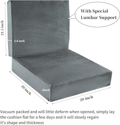 HOMBYS Foam Recliner Chair Cushions for Elderly, 4" Thick Chair Pads with Back Support for Office, Non-Slip Medium Firm Seat Cushion with Lumbar Pillow (Light Grey, 21.5" Backrest) - Image 2