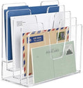 4 Section Clear Acrylic File Organizer, Inclined Desktop File Sorter by Unknown