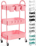 3 Tier Metal Rolling Cart with Lockable Wheels and Handle,Three Tiered Cart by Recximi