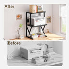 aboxoo Printer Stand for Desk to Save Space, Metal+Wood for Home Office - Image 2