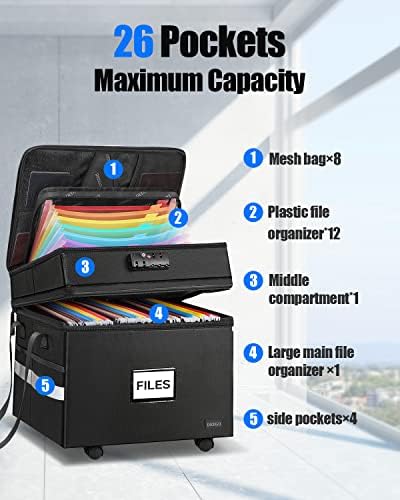 DEEGO 3 Layer Rolling File Box, Fireproof Document Box with Wheels - Image 4