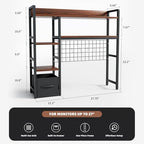 Desk Hutch for Computer Monitor,Desktop Bookshelf Organizer,4 Tier Desk Hutch with Grid Panel,38.6" Desk Shelf Storage Rack for Home Office,Study,Dorm,Walnut - Image 3