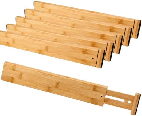 6 Pack Bamboo Drawer Dividers, Dresser Separators 16.6" to 21.8" by RAIHOMKIT