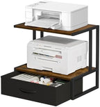 Printer Stand with Storage for Desk, with Fabric Drawer Desktop Printer Stand Shelf Organzier for Home Office, for Above and Under Desk Printer Table, Fax Machine Copier Scanner, Brown by VYUOL