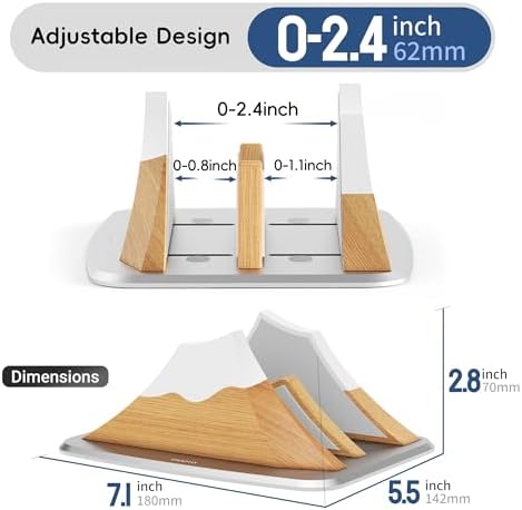 AFOOYO Vertical Dual Laptop Stand - Snow Peak-Shaped Wooden Adjustable Laptop Holder,2 Slots Desktop Dock Compatible with All MacBook, Surface,Chromebook,Dell & More(Beechwood) - Image 4