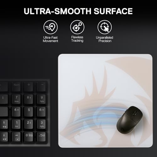 Redragon PG1M Glass Mouse Pad - Ultra-Smooth Precision Surface with Non-Slip Base, Easy to Clean, Hard Mousepad for Gaming - 11.8 x 11.8 x 0.15 inches, White - Image 2