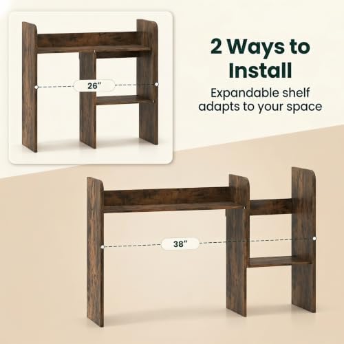 GIANTEX Extendable Desktop Bookshelf, Dorm Desk Hutch (Rustic Brown) - Image 5