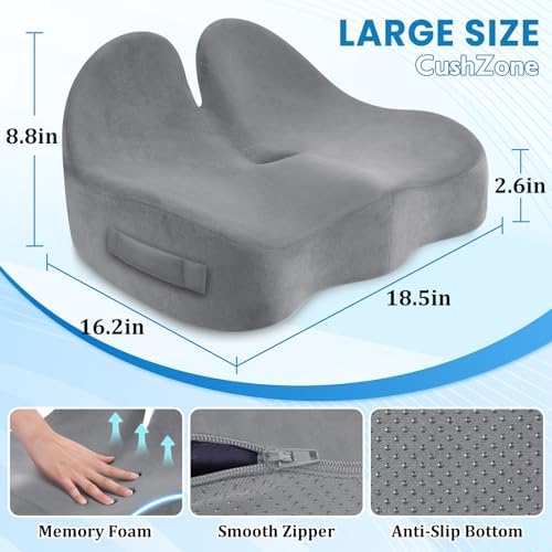 CushZone Ergonomic Seat Cushion, Sciatica Support for Chair, Light Grey - Image 2